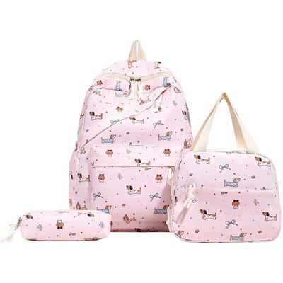 3 Stuks Kawaii Dachshund Schooltas met Handtas & Etui All-Match Schooltas Schattige Strik Rugzak Outdoor Rugzak