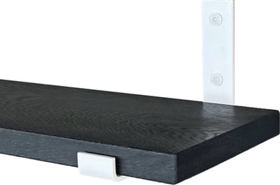GoudmetHout® Wandplank Industrieel - 220 x 20 cm Muurplank - Zwart Eiken Hout - Decoratie Wandrek & Boekenrek - Hangplank Keuken - Wall Shelf + 2 Mat Witte Plankdragers van Staal