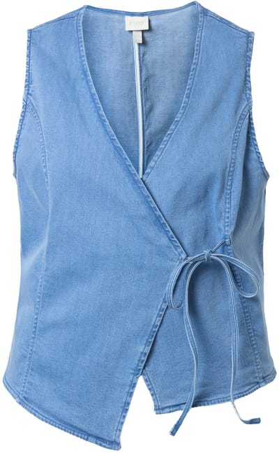 Ulla Popken - Dames - Denim bodywarmer wikkellook V-hals biologisch katoen - Licht blauw denim - Maat 46+