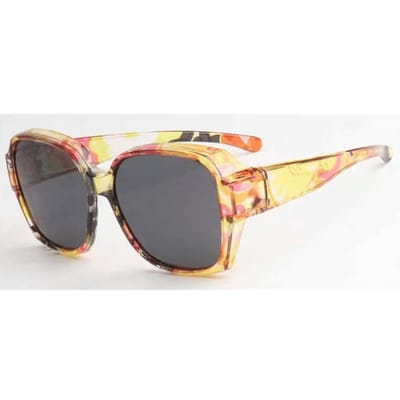 Overzet zonnebril dames - Overzetzonnebrillen - Polarized -UV400 – Geel/Oranje Gemêleerd Montuur – Groot montuur