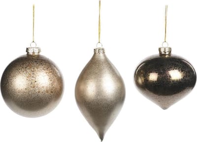 Goodwill Kerstbal Glas Grijs-Bruin D 10 cm Voordeelaanbod Ass. 3 stuks