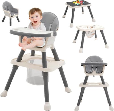 ApexArte® Kinderzetel - Eetstoel Baby 6 Maanden en Ouder - Kinder Eetstoel - Kinderstoel - Inklapbare Eetstoel - Grijs