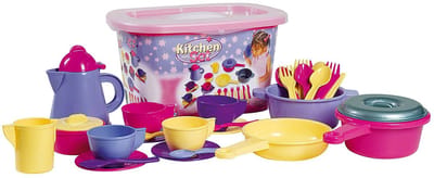 Androni Giocattoli speelgoed servies in opbergbox - kleurrijk kinderservies.