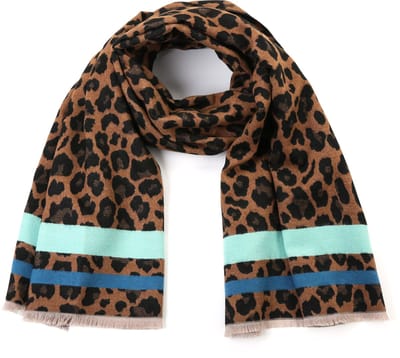Dameswintersjaal - Luipaardmotief met blauwe strepen - 100% viscose - 185 x 65 cm