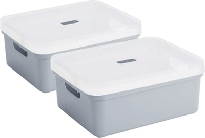 Sunware opbergbox - 2x stuks - 24 liter - blauw/grijs - kunststof - transparante deksel - 45x35x18 cm - Sigma serie