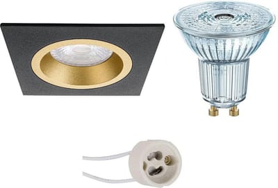 LED Spot Set - LEDVANCE Parathom PAR16 940 36D - Pragmi Rodos Pro - GU10 Fitting - Dimbaar - Inbouw Vierkant - Mat Zwart/Goud - 3.4W - Natuurlijk Wit 4000K - 93mm