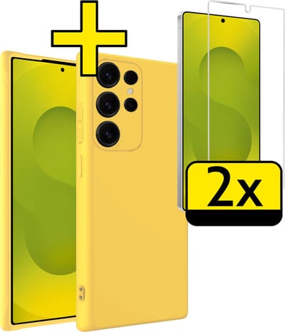 Hoesje - Met 2x Screenprotector - Geschikt voor Samsung Galaxy S25 Ultra - Sterk & Shockproof - Back Cover - Siliconen Case - Telefoon Hoes - Telefoonhoesjes - Geel