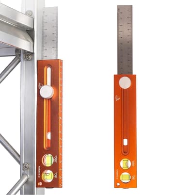 Houtliniaal Aluminium - Meetgereedschap Positionering - Timmerwerk Markeren - Met Ingebouwde Waterpas - 21 cm - Zilver
