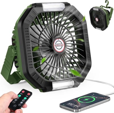 Camping Ventilator 7800 mAh – Draadloos – LED-lamp – Afstandsbediening – 4 Snelheden – Timer