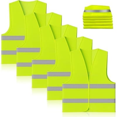 GELLDG 5 stuks reflecterende vesten - Veiligheidsvesten voor in de auto - Hoge zichtbaarheid - Volwassenenmaat - 360° reflecterend gestreept vest - One size fits all - Geschikt voor bouwvakkers en chauffeurs - Geel