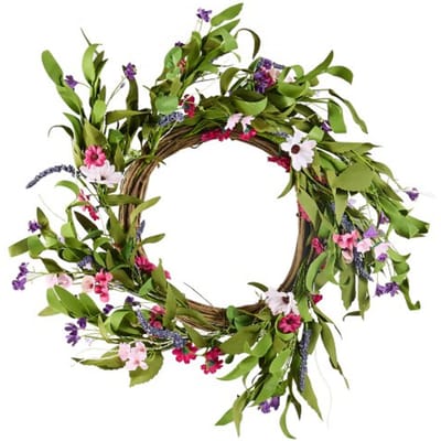 VEVOR Kunstmatige krans, 56 cm, roze/groen, versierd met madeliefjes, gipskruid en knoppen. Deurkrans voor alle seizoenen, voor huis, muur, raam, festival- en bruiloftsdecoratie.