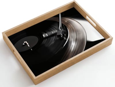 Dienblad hout 50x35 cm - Schootdienblad - Close-up - Vinylplaat - Platenspeler - Zwart - Borrelplank rechthoek - Plateau dienbladen