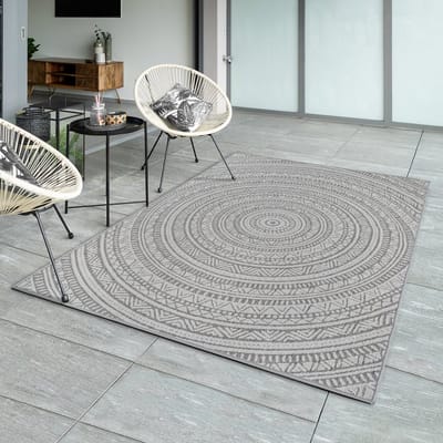 the carpet Mistra – robuust buitentapijt, weerbestendig & modern, voor balkon, terras of keuken, antraciet met etnisch rond patroon, 80 x 150 cm