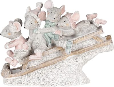 Clayre & Eef Beeld Muis 15x5x11 cm Grijs Kunststof Muis