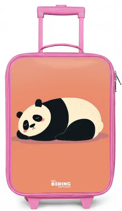 NoBoringSuitcases.com® - Kinderkoffer roze - Kindertrolley meisje - Panda - Slapen - Oranje - Koffer kind lichtgewicht - Reiskoffer trolley voor kinderen - Koffertje met lichtgevende wieltjes - Rolkoffer