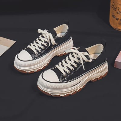 Nouvel Été Respirant Tout-Aller Chaussures de Planche Plateforme Augmentant la Hauteur Antidérapantes Chaussures en Toile Chaussures pour Femmes Chaussures Blanches Chaussures pour Femmes 40 noir