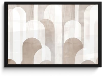 Poster in lijst - Fotolijst 60x40 cm - Posters - Abstracte bogen - Modern - Beige - Posterlijst zwart - Decoratie - Wanddecoratie woonkamer - Muurdecoratie slaapkamer