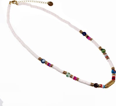 Polymeerklei Ketting Dames - Witte Halsketting - Verguld Stalen - Boho-Stijl Ketting