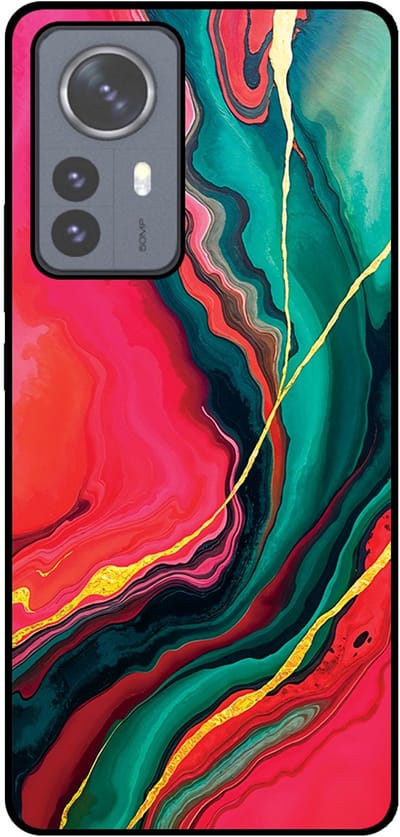 Smartphonica Telefoonhoesje Geschikt voor Xiaomi 12 Pro met Rood Groen Marmer Opdruk - TPU Backcover Case Red Green Marble Design geschikt voor Xiaomi 12 Pro