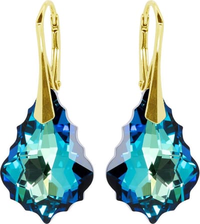 DBD - Goud Vergulde Zilveren Oorbellen - Barok - Swarovski Kristal Elements - Bermuda Blauw - 22MM - Anti Allergisch