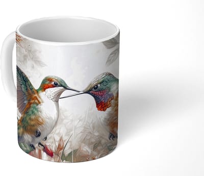 Mok - Koffiemok - Kolibrie - Vogels - Bloemen - Natuur - Mokken - 350 ML - Beker - Koffiemokken - Theemok