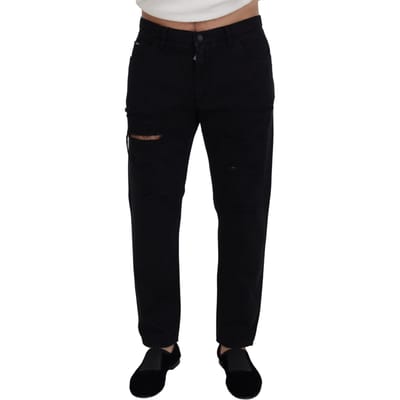 Dolce & Gabbana Zwarte Loose Regular Gescheurde Katoenen Jeans voor Mannen