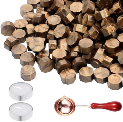 400 Stuks Lijmwas Kralen Set voor Cadeauverpakking, Trouwinvites en Persoonlijke Enveloppen - Koperkleurige Octagonale Kralen