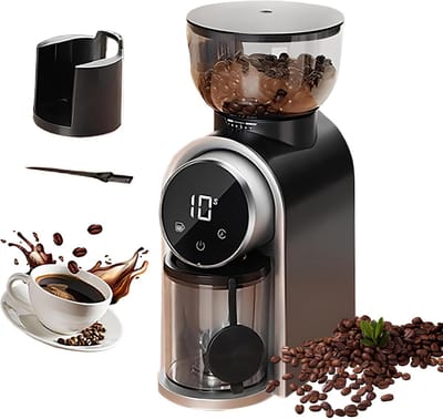 KZQ Koffiemolen - Koffiemolen met touchscreen - Conische molen - 25 maalstanden - Capaciteit 2-14 kopjes - Inclusief schoonmaakborstel - Geschikt voor espresso, filterkoffie en French press - Voor thuisgebruik - Zwart