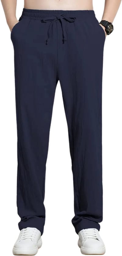 Livano Linnen Broek Heren - Zomerbroek - Volwassenen - Lange Broek - Pantalon - Strandbroek - Zomer - Ibiza Stijl - Marineblauw - Maat S