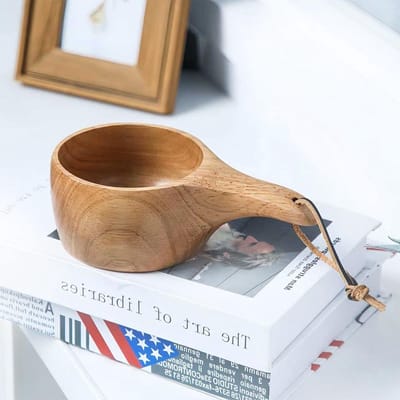 Houten Kuksa Mok voor Koffie, Perfect voor Wandelen, Koken en Buitenactiviteiten als Cadeau