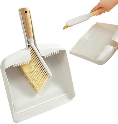 Mini Stoffer En Blik - Kleine Bezem Set - Bureau Schoonmaken - Natuurlijk Houten Handvat