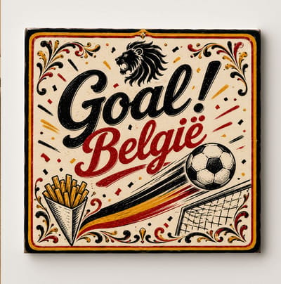 België Goal Decoratieve Keramische Tegel – Belgische Voetbal Fan Wandtegel – Rood Zwart Geel Supporter Cadeau