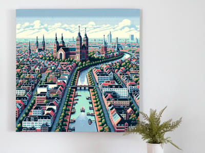 Pixel art rotterdam schilderij | Ritme van de stad: Rotterdam in pixels verbeeld in kunst | Kunst - 80x80 centimeter op Forex | Foto op Forex