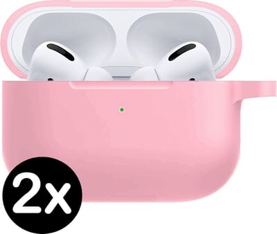 Hoesje - 2 Stuks - Geschikt voor Apple Airpods Pro - Siliconen Hoes met Clip - Silicone Case Cover - Lichtroze