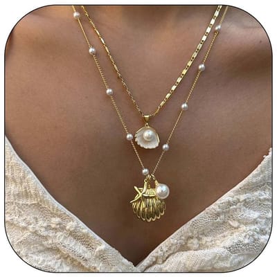 Allecto - Gouden schelpketting - Layer charmketting - Stijlvol accessoire - Large - Parel - Perfect voor zomerkleding en vakanties - Boho stijl