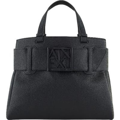 Structured Tote Bag with Belt Buckle Wo - Black Handbags