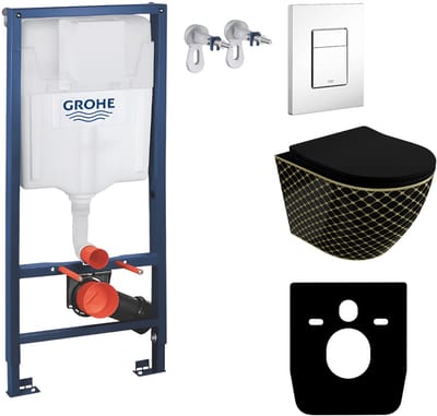 GROHE SOLIDO SOFI SLIM BLACK NIGHT - Inbouwreservoir - Witte Even drukplaat - Rimless zwart wandcloset - Toiletset