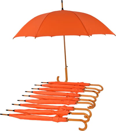Paraplu 10 stuks - Set van 10 Automatische Paraplu 102cm Diameter | Windproof & Groot Formaat | Oranje Paraplu met Houten Handvat | Unisex