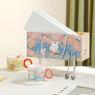 Stel Paar Kopjes Cadeauset Schattig Creatief Kopje Huwelijksgeschenk Keramisch Kopje Housewarming Souvenir Geschenkdoos 450ML