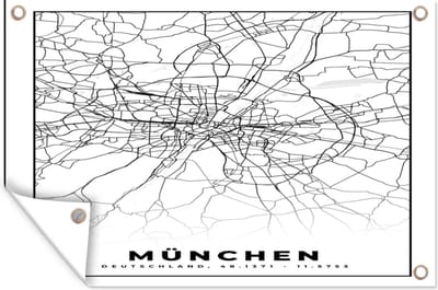 Muurdecoratie München - Plattegrond - Kaart - Stadskaart - 180x120 cm - Tuinposter - Tuindoek