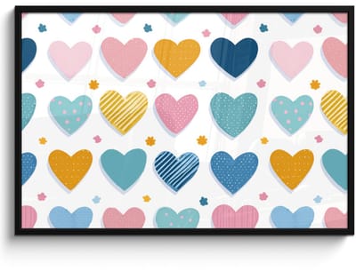 Poster in lijst - Fotolijst 120x80 cm - Posters - Hartjes - Pastel - Kleurcontrast - Handgetekend - Posterlijst zwart - Decoratie - Wanddecoratie woonkamer - Muurdecoratie slaapkamer