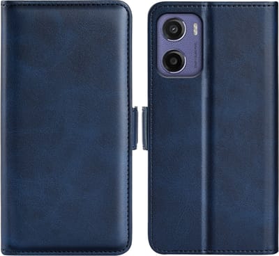 MobyDefend Hoesje - Geschikt voor Motorola Moto E15 / G05 - Luxe Wallet Book Case (Sluiting Zijkant) - Blauw
