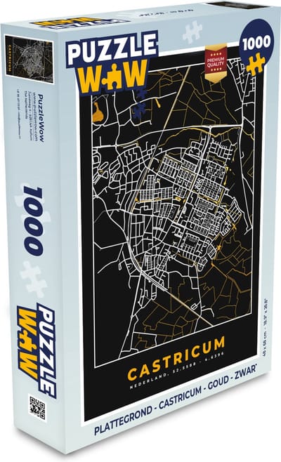 Puzzel Plattegrond - Castricum - Goud - Zwart - Legpuzzel - Puzzel 1000 stukjes volwassenen - Stadskaart
