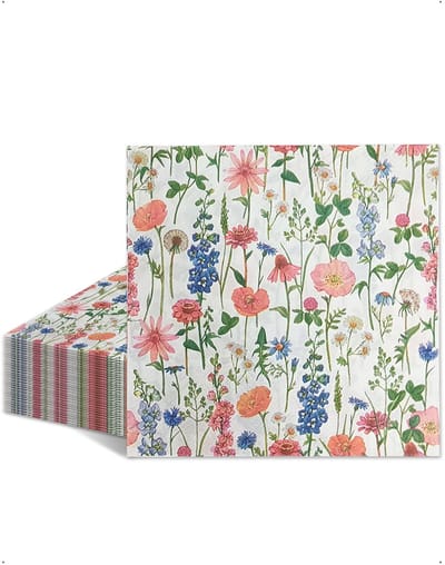 Dailygoods - 40 Stuks Servetten met Wildbloemen Motief, 33x33cm Papieren Servetten Lente Bloemenweide Floral, Tafeldecoratie Lenteservetten voor Bruiloft Verjaardag Pasen Feest, Stijl D