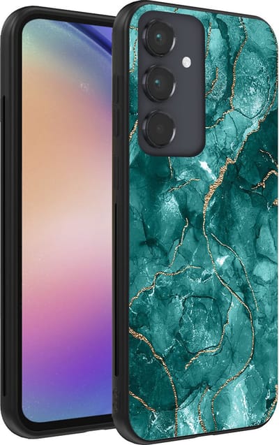 Smartphonica Telefoonhoesje voor Samsung Galaxy A54 5G met marmer opdruk - TPU backcover case marble design - Goud Groen geschikt voor Samsung Galaxy A54 5G