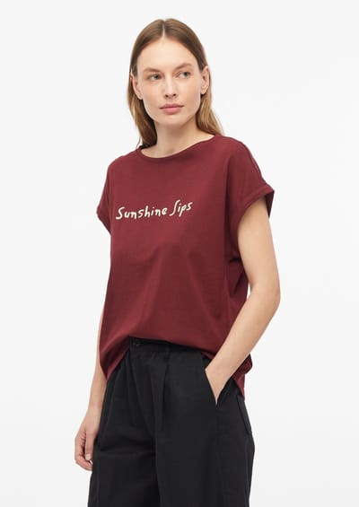 Dames T-shirt van zacht katoen met druk op de voorkant en verlengde achterkant s.Oliver