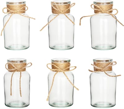 doorzichtige glazen vazen voor bloemen, 6 stuks tafelvazen, mini-flessen, decoratieve knopvaasset voor tafelstukken, bruiloft, huis, tafeldecoratie (rond-A)