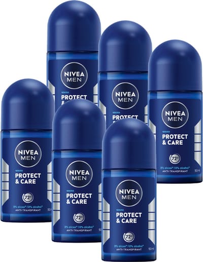 NIVEA MEN Protect & Care Deo Roller - 48 uur bescherming - Mild en verzorgend - Alcoholvrij - Voordeelverpakking -6 x 50ml