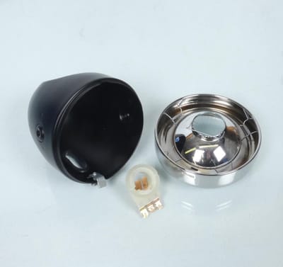 Optique phare avant moto noir cerclage chromé avec casquette trou pour compteur