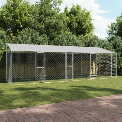 vidaXL - Hondenkooi - met - dak - zilver - 800 - x - 200 - x - 256 - cm - Staal - en - PE